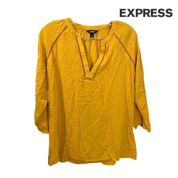 Express Women's Deep V-Neck Eyelet Trim Popover‎ Boho Top - Picture 3 of 8
